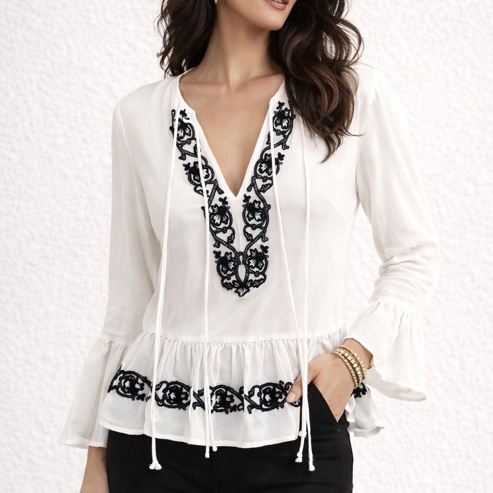 Walter Baker chiffon bell sleeve boho embroidered top ❤️